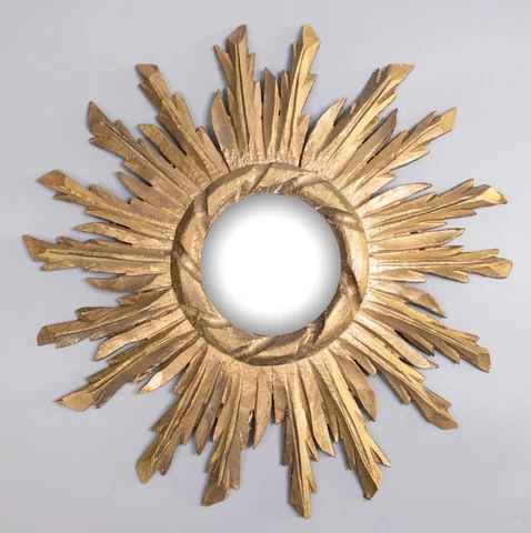 Vintage Mid Century French Gilt Wood Sunburst Starburst Convex Mirror 17" Cover