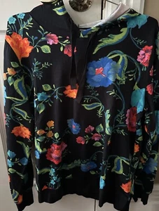 J Jason Wu Women's Printed French Terry Hoodie Black Floral Medium Size QVC - Picture 1 of 6