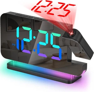 Projection Alarm Clock,7.4" LED RGB Digital Clocks Large Display,With 180° Rotat - Picture 1 of 12