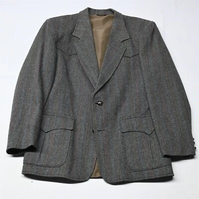 Pioneer Wear 42R Brown Herringbone Tweed USA Made Wool Blazer Suit Jacket Coat - Image 1 of 4