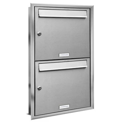 2er Premium Unterputz Edelstahl Briefkasten Anlage Postkasten Fach A4 1x2 - Bild 1 von 3