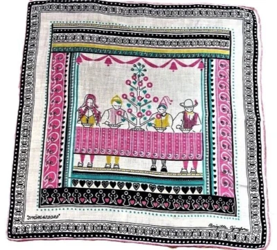 BRIGITTA AJNEFORS Vintage Hanky Sueco Smorgasbord Verde azulado Rosa Foto 1 de 4