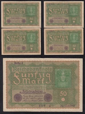 GERMANY BANKNOTE - 5 X 50 MARK REIHE 1 *REICHSBANKNOTE* - P66 - 1919- VF 🇩🇪 - Image 1 of 4
