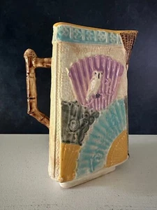 Antique Majolica Triangular Pitcher Decorated with Owls & Fans, Circa 1800s RARE - Picture 1 of 11