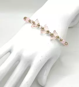 7.5" Pink Glass Butterfly Beaded Stretch Bracelet with Glass & Stainless Steel - Picture 1 of 3