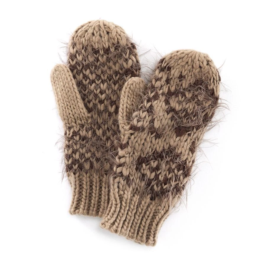 Women's 1size Madden Girl Tribal Fingered Mitten Brown Knit Winter Gloves