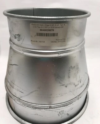 Nordfab 8040025878 Reducer Stainless Steel 22ga 8in x 6in Duct Diameter