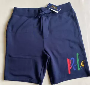 $99 NWT Mens Polo Ralph Lauren Paint Logo Soft Cotton Blend Fleece Shorts Navy - Picture 1 of 5