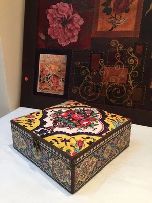 Decorative Watch Storage Box with Floral Mosaic Persian Exquisite Artwork - Image 1 of 3