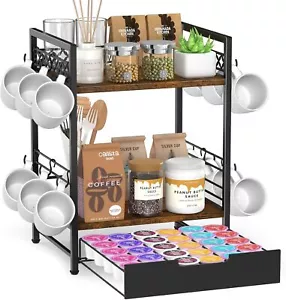 Coffee Bar Organizer Countertop,2 Tier Mug Cup Holder Stand,Coffee Pod Mug Rack - Picture 1 of 8