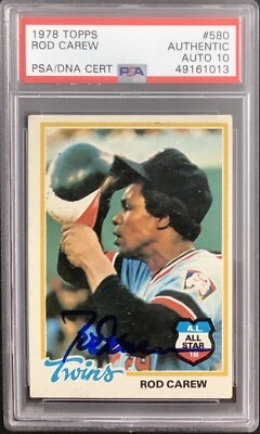 Rod Carew Signed 1978 Topps #580 Baseball Card Twins HOF PSA/DNA Autograph 10 - Image 1 of 2