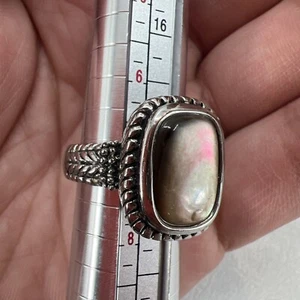 SILVETONE SMOKEY OPAL STONE BEADED BORDER RING SIZE 7 - Picture 1 of 15