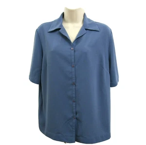 Fred David Blouse Size 12 Collared Button-Front Slate Blue Short Sleeve Top ECU - Picture 1 of 9