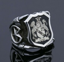 Mens Family Crest Ring Coat Of Arms Jewelry Customized Signet Shield Fraternal 
