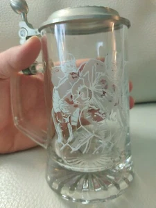 NFL beer Stein glass mug football lid Drink Pitcher pint clear metal etched - Picture 1 of 6