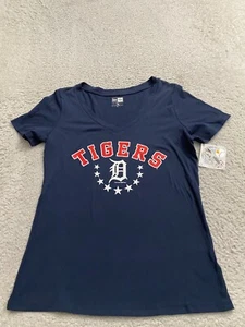 New Era Women Detroit Tigers Short Sleeve V-Neck T-Shirt Navy Size M - Picture 1 of 8