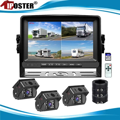 9" Quad Monitor DVR 4 ch 3x Backup Camera Rear view for Truck Caravan RV Trailer - Image 1 of 4