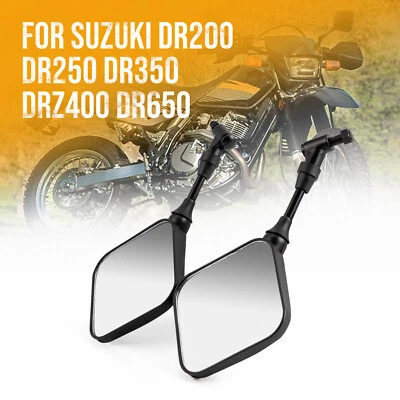 Espejos retrovisores de cabeza cuadrada negros para motocicleta 2 piezas para Suzuki DR200 DR350 DR400 DR650 Foto 1 de 4