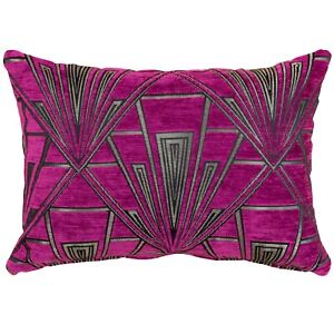 Art Deco Boudoir Cushion. Luxury Velvet Chenille. Silver and Pink Geometric.