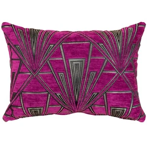 Art Deco Boudoir Cushion. Luxury Velvet Chenille. Silver and Pink Geometric. - Picture 1 of 2