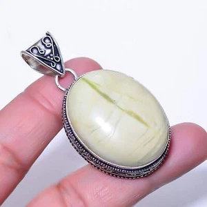 Fine Art - Lemon Chrysophrase 925 Sterling Silver Bali Pendant 2.07" P1641-68 - Picture 1 of 3