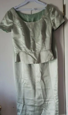 Impression Talla 4 Dos Piezas Mujer Formal Satinado Verde Vestido Foto 1 de 4