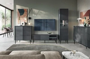 Wohnzimmermöbel Barcello Wohnwand Anthrazit Grau Geriffelte Fronten Loft Stil 05 - Bild 1 von 26