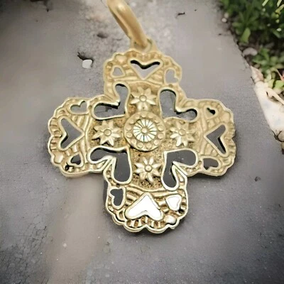 Серебряный тон крест подвеска на премьер дизайны ар-нуво стиль цветок сердце - Изображение 1 из 4