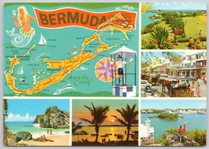 Bermuda Map Vintage Greetings Postcard - Picture 1 of 2