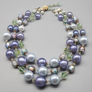 Collar Vendome De Colección Huevo de Pascua Lámina Iris Vidrio Azul Púrpura Tono Dorado 3 Hilos - Imagen 1 de 12