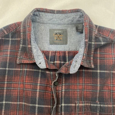 Legacy Copper & Oak Corduroy ￼ Long Sleeve Button Up Shirt Mens Size L Red Black - Image 1 of 4