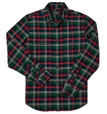 Filson Vintage Flannel Work Shirt 11010689 Treeline Navy Blue Red White Thick CC - Image 1 of 4