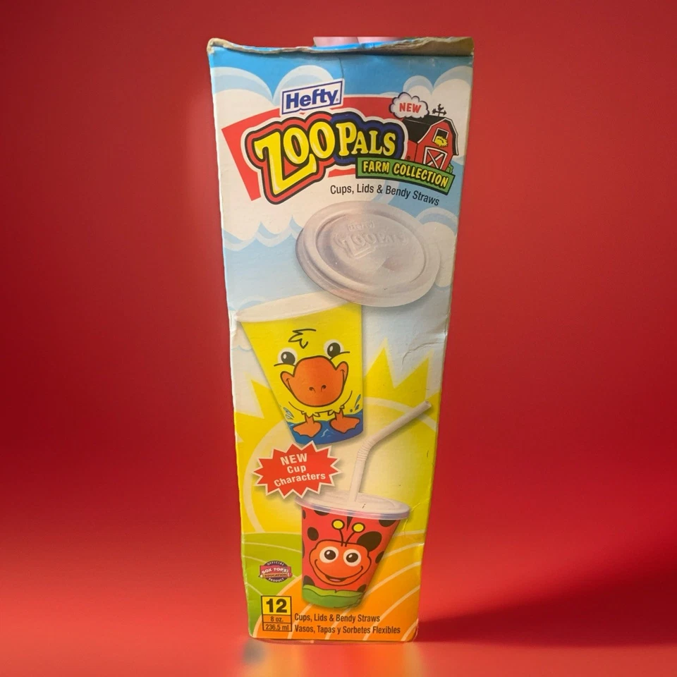 Zoo Pals Farm Animal Cups Lids Bendy Straws Vintage Pig Ladybug Hefty Vtg Open - Image 1 of 4