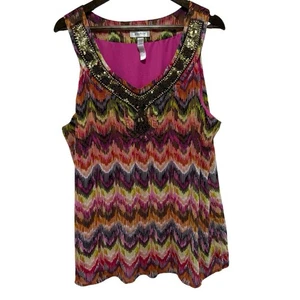 Dressbarn Bluse Damen 18 20 rosa bunt Perlen verziert ärmellos fließend - Bild 1 von 10