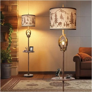 Antlers Style Metal Tray Floor Lamp with Night Light Rustic Standing Lamp wit... - Picture 1 of 7