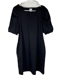 Chico's Puffärmel Popeline schwarz Kleid versteckte Seitentaschen Größe 1 gebraucht, in einwandfreiem Zustand - Bild 1 von 8