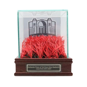 Ohio Stadium Stück authentischer roter Endzone Rasen mit Vitrine (Ohio State LOA) - Bild 1 von 5