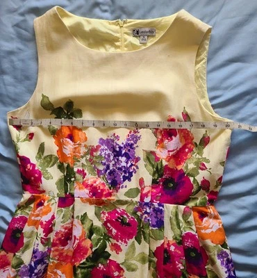 LESLIE FAY Dress womens Size 16 Yellow with Floral Waist Vintage Rockabilly - Image 1 of 4