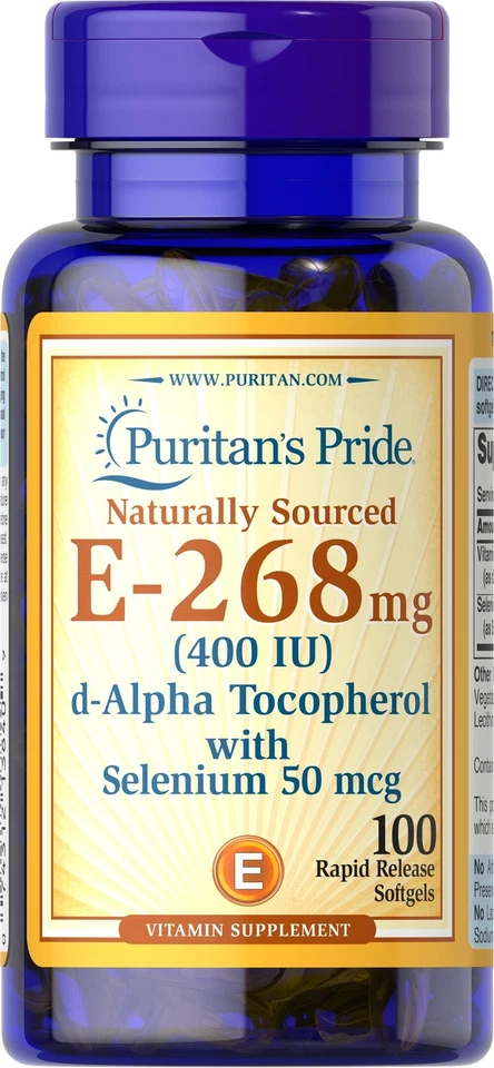 Puritan's Pride Vitamina E-com Selênio 400 UI Natural - 100 Cápsulas Gelatinosas - Imagem 1 de 1