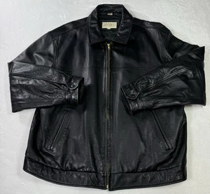 St. John’s Bay Leather Bomber Jacket Quilt Lined Mens 2XL Full Zip Moto Vintage - Picture 1 of 14