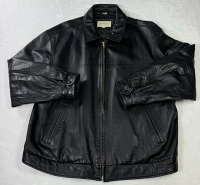 St. John’s Bay Leather Bomber Jacket Quilt Lined Mens 2XL Full Zip Moto Vintage - Image 1 of 4