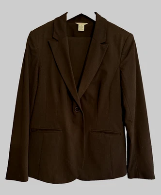 VNTG Liz Claibourne 2 件套商务套装 Blk 针条纹夹克 14 裤子 10 — 第 1/4 张图片