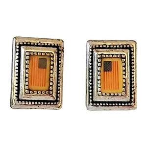 American Flag Resin Earrings 1980 Stud Box Silver Tone Rare - Picture 1 of 6