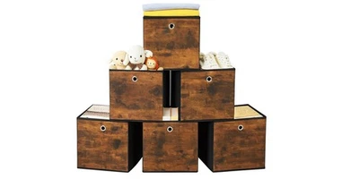 Foldable Storage Boxes Set of 6 Fabric Cube Storage Rustic Brown 30x30x30cm - Image 1 of 4