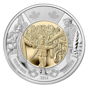 2014 Canada $2 Toonie Wait for me Daddy WWII 75th anniversary - BU - Bild 1 von 2