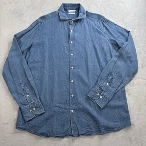 SuitSupply Denim Lyocell Button Up Shirt Mens 17 17.5 43 44 Preppy Long Sleeve - Picture 1 of 12