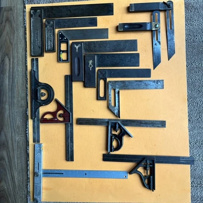 14 Antique Vintage Carpenters Square Tool Lot Level Stanley/Murray/Mayes/Unbrand - Image 1 of 4