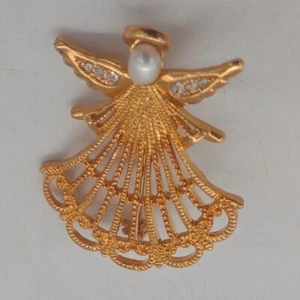 Vintage Avon Engel Anstecknadel Brosche signiert goldfarben Kunstperlen Strass - Bild 1 von 4