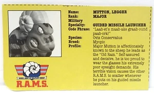 Barnyard Commandos - Major Legger Mutton - Karteikarte - Playmates 1989 - Bild 1 von 2