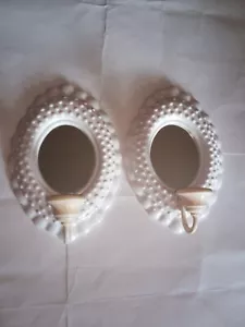 Set of 2 Vintage 1985 Burwood White Plastic Hobnail Wall Mirrored Candle Holders - Picture 1 of 4